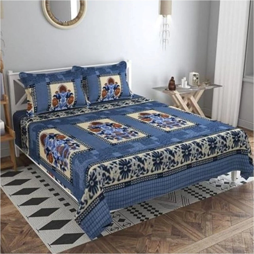 leece Floral Printed Double Polar Warm Bedsheet with 2 Pillow Cover