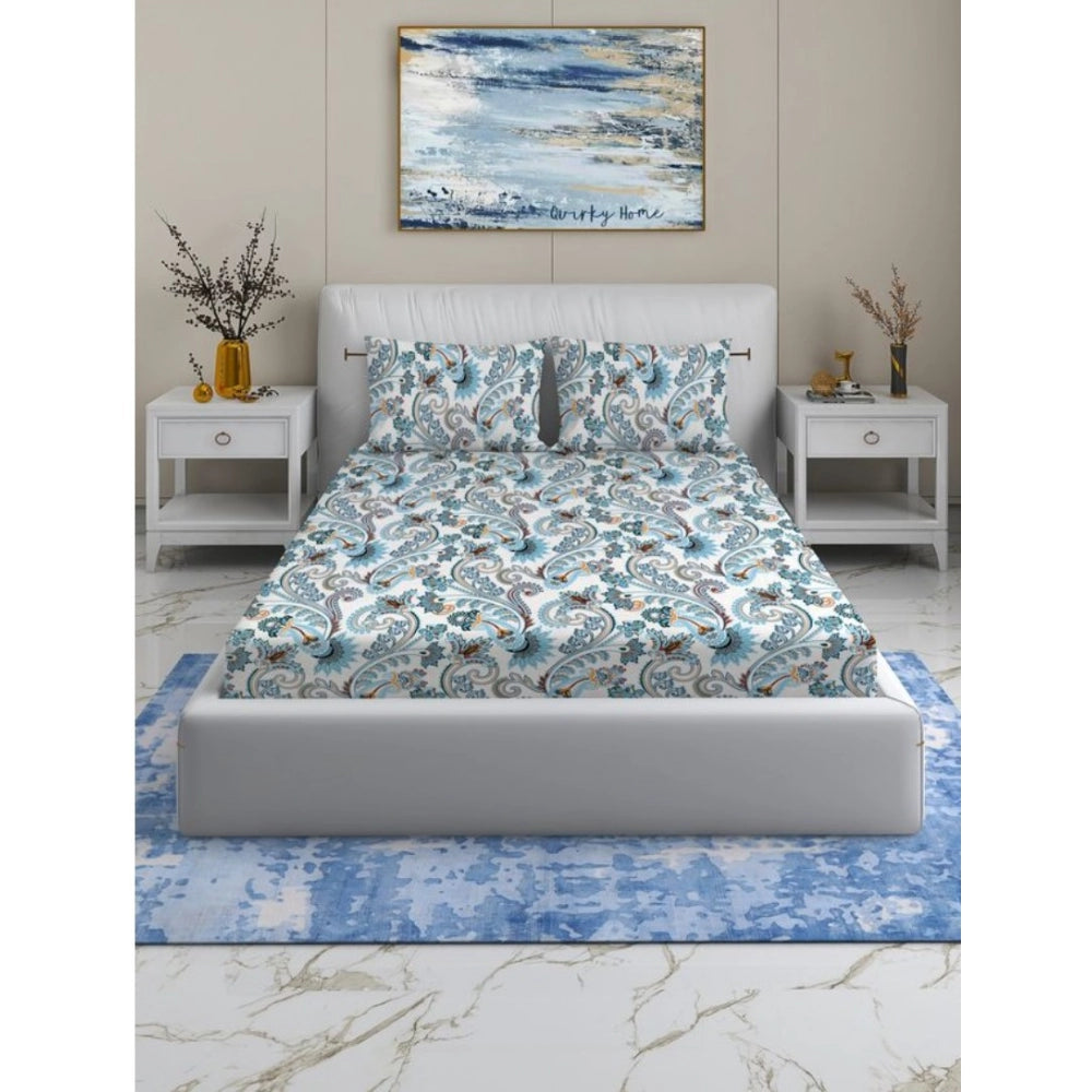 Cotton Blend Floral Printed Double Bedsheet with 2 Pillow Covers