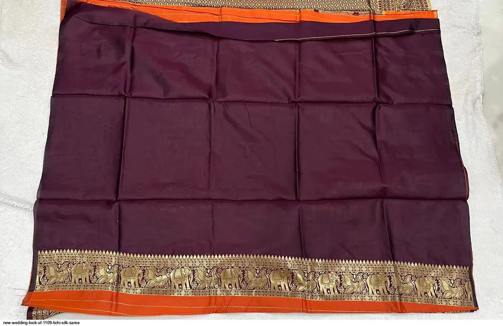 SF 1109 Lichi Silk Saree | Orange | Wedding Look