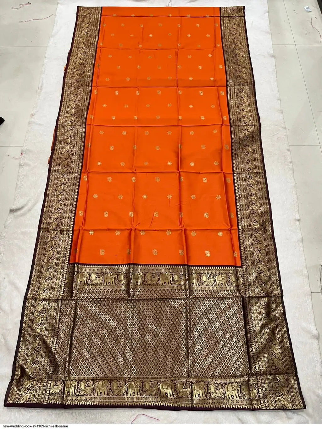 SF 1109 Lichi Silk Saree | Orange | Wedding Look
