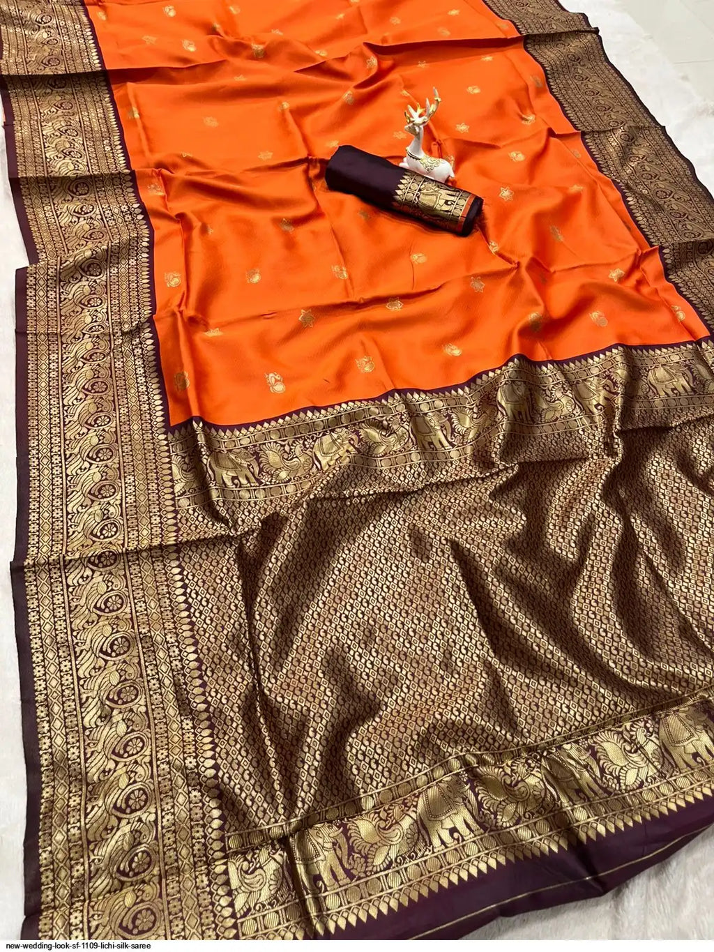SF 1109 Lichi Silk Saree | Orange | Wedding Look