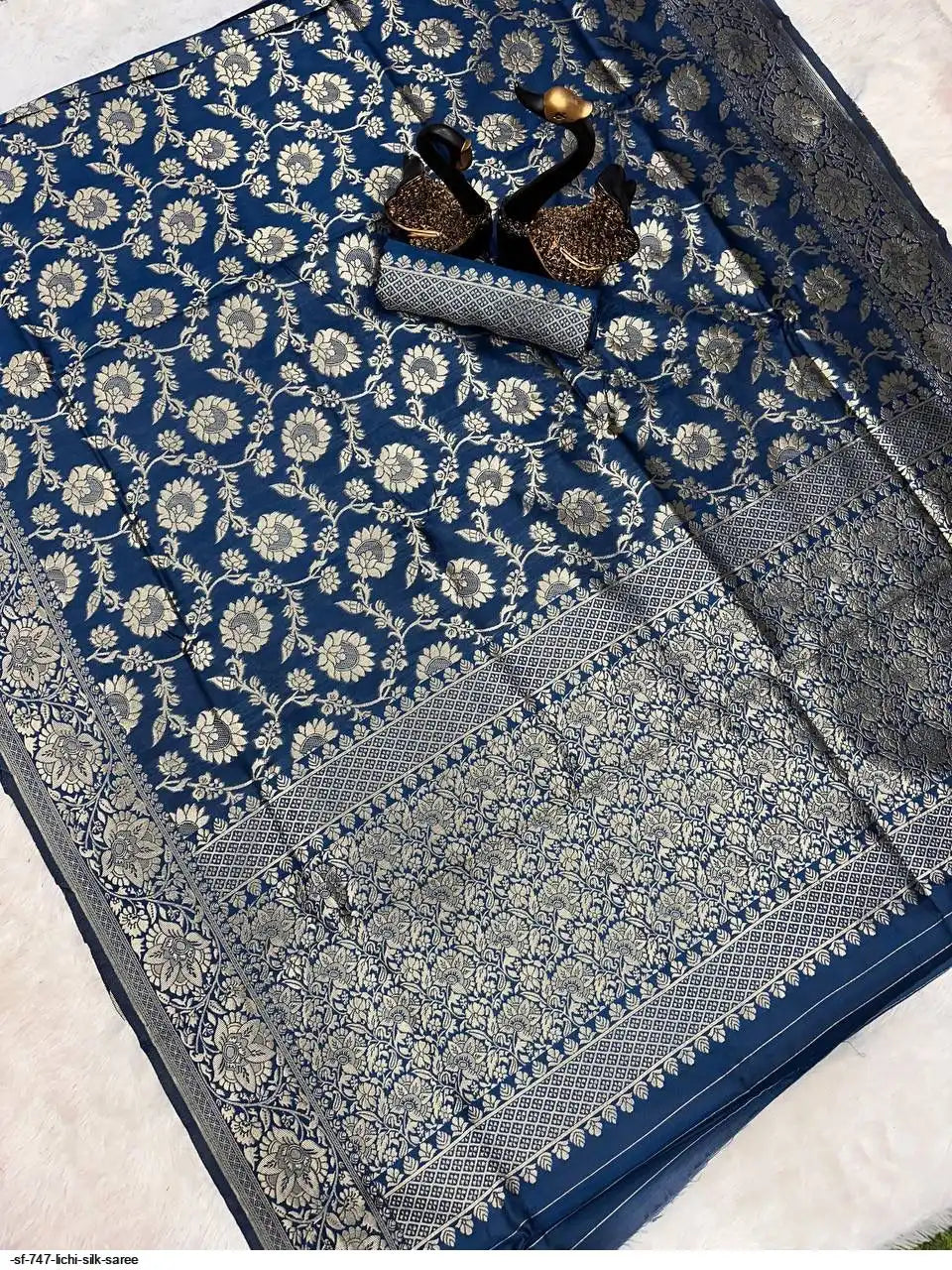 SF 747 Lichi Silk Saree | Blue