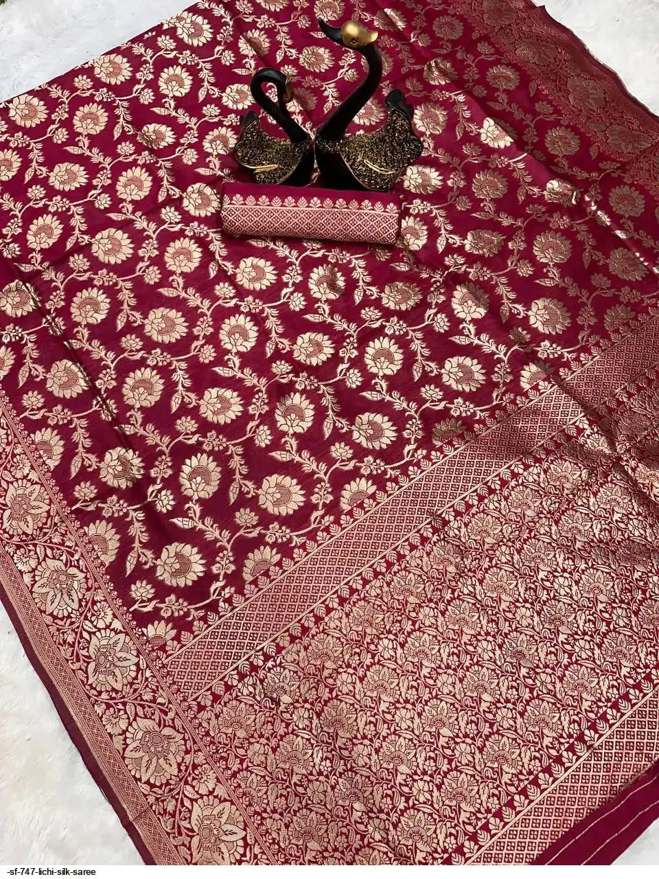 SF 747 Lichi Silk Saree | Brown