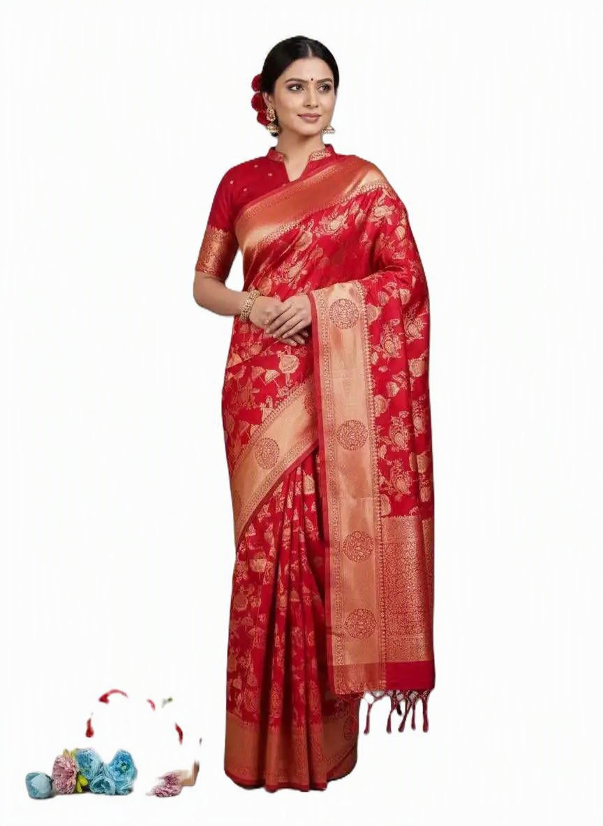SF 982 Lichi Silk Saree | Red