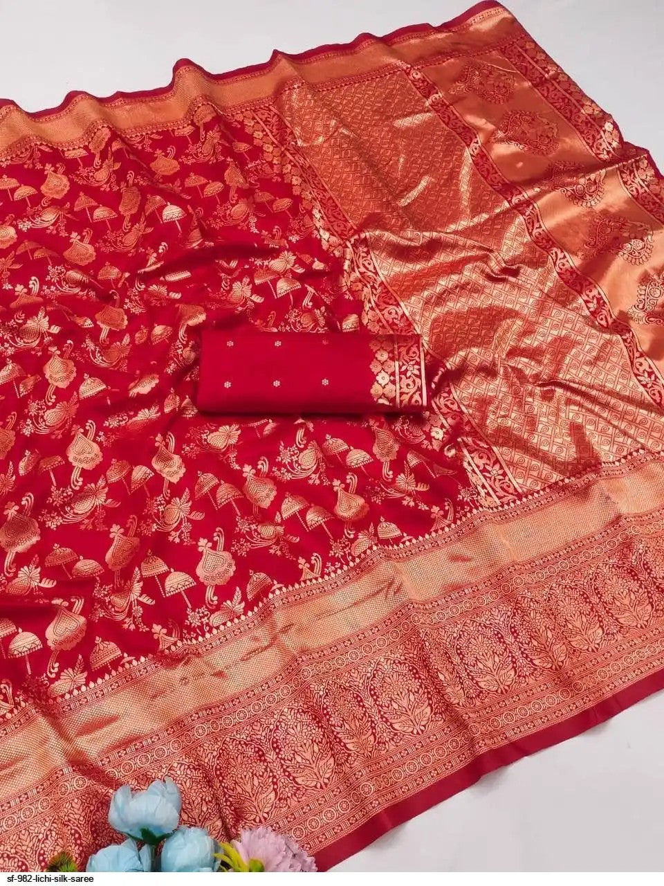 SF 982 Lichi Silk Saree | Red