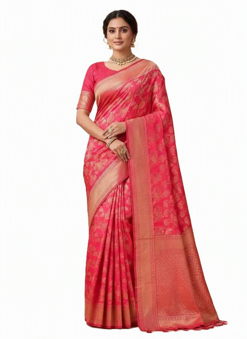 SF 982 Lichi Silk Saree | Deep Pink
