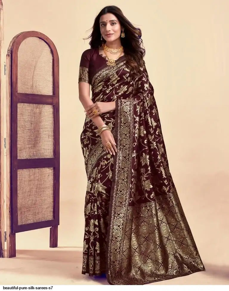 Beautiful Pure Silk Saree I Brown
