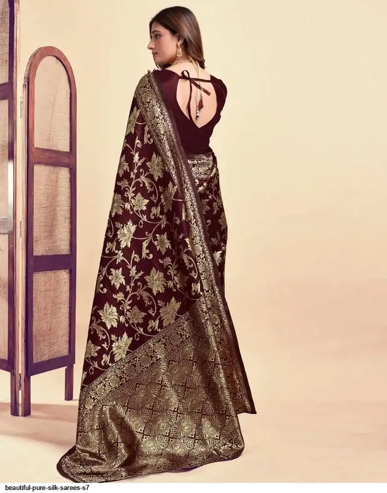 Beautiful Pure Silk Saree I Brown