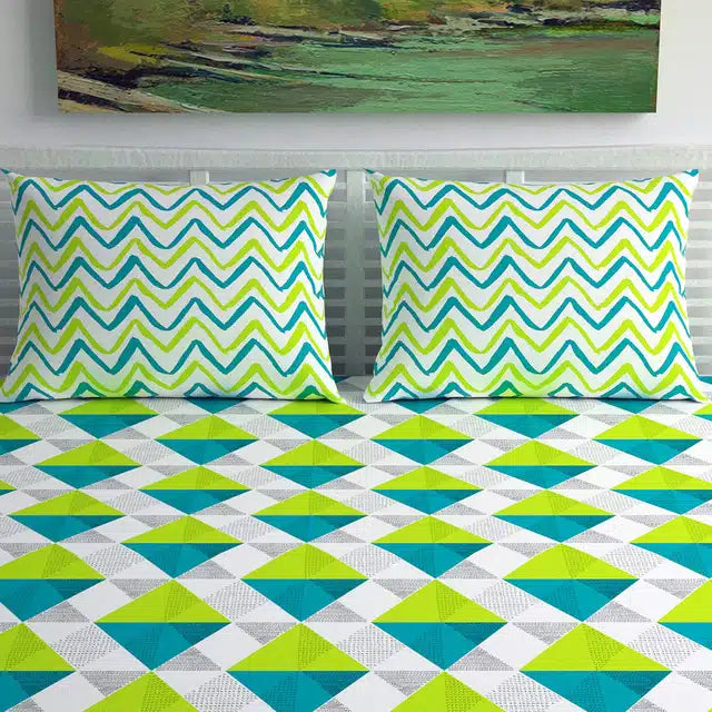 Premium Microfibre Printed Double Bedsheet with 2 Pillow Covers - Green (225x225 cm)