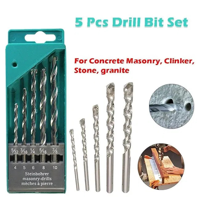 Drill Bit Set 5 Piece Masonry Drill Bit Set for Concrete and Brick Wall Drilling