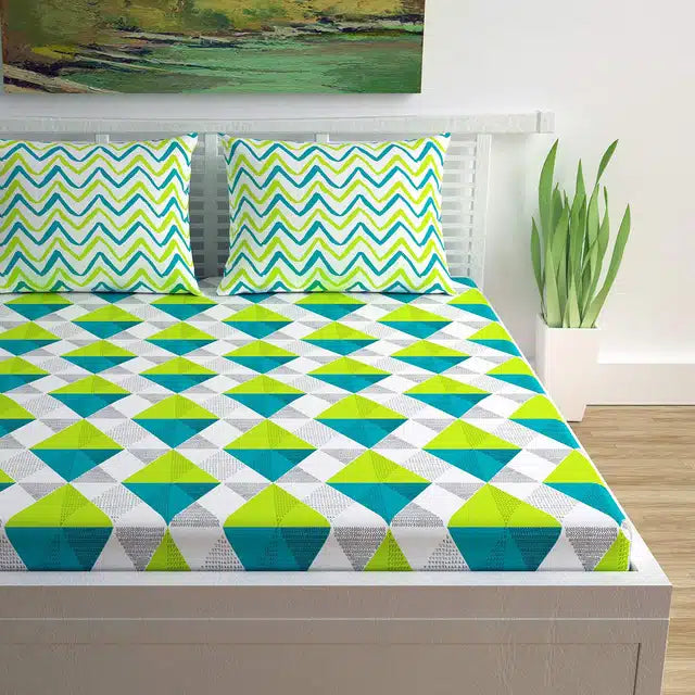 Premium Microfibre Printed Double Bedsheet with 2 Pillow Covers - Green (225x225 cm)