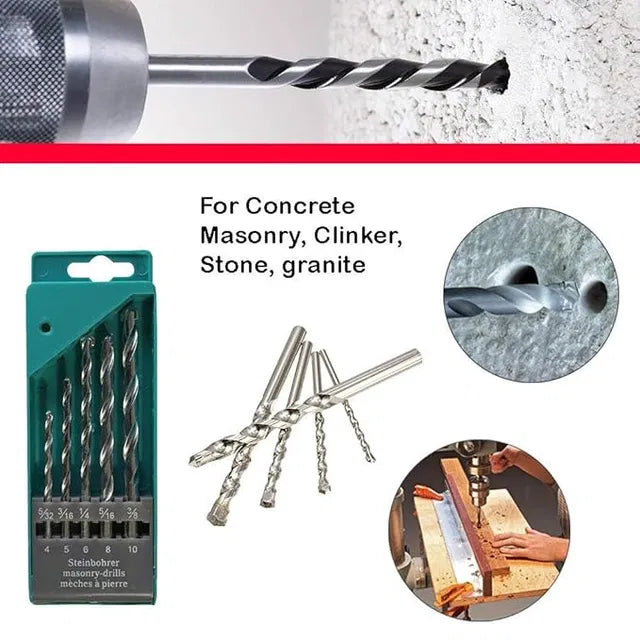 Drill Bit Set 5 Piece Masonry Drill Bit Set for Concrete and Brick Wall Drilling