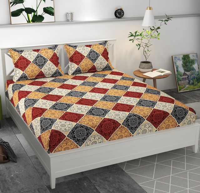 Premium Microfiber Elastic Fitted Double Bedsheet with 2 Pillow Covers - 70x76x6 Inches