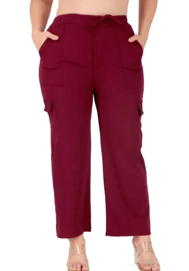 Cotton Blend Straight Fit Trouser for Women (Maroon, S)