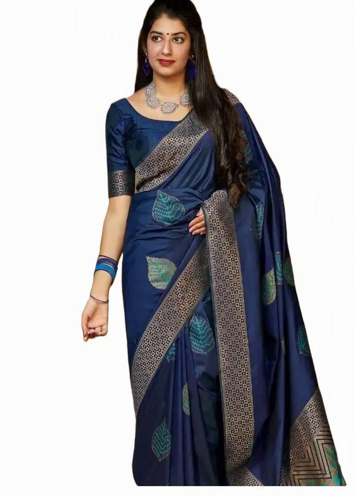 KP 4027 Soft Lichi Silk Jacquard Saree | Blue